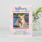 Roze honden verjaardagsfeest uitnodiging (Staand voorkant)