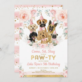 Roze Honden Verjaardagsfeestje Roze Bloemen Kaart