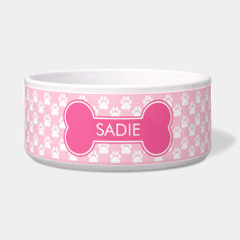 Roze hondenbot en poten met naam voerbakje