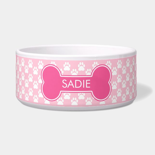 Roze hondenbot en poten met naam voerbakje (Voorkant)