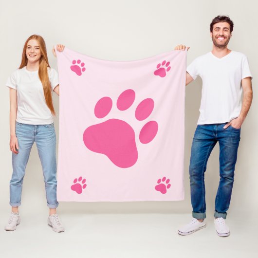 Roze hondenpoot silhouetten fleece deken (In situ)