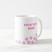 Roze Hondenpootafdrukken Met Aangepaste Tekst Koffiemok (Voorkant rechts)