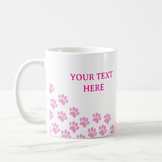 Roze Hondenpootafdrukken Met Aangepaste Tekst Koffiemok (Links)