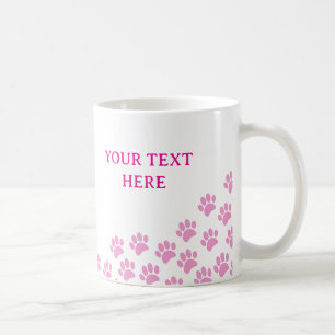 Roze Hondenpootafdrukken Met Aangepaste Tekst Koffiemok
