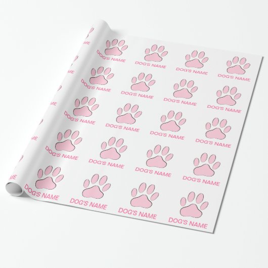 Roze hond's Pawprint Cadeaupapier (Uitgerold)