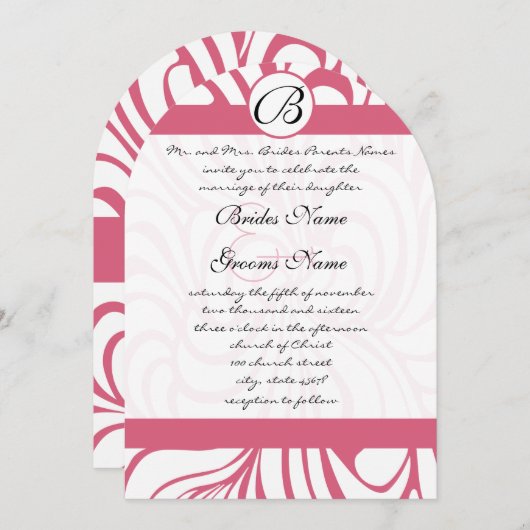 Roze Honeysuckle Funky Swirls Bruiloft uitnodiging (Voorkant / Achterkant)