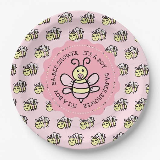 Roze Honing Bee Meisje's Baby shower Papieren Bordje (Voorkant)