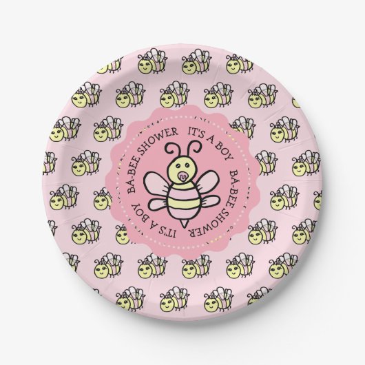 Roze Honing Bee Meisje's Baby shower Papieren Bordje (Voorkant)