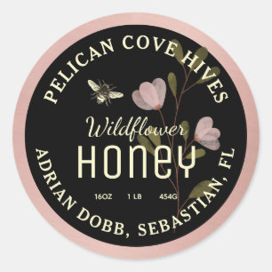 Roze Honing Label Waterverf Wildflower Bijen Bloem