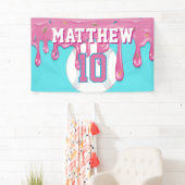 Roze Honkbal Drip Verjaardag Spandoek (Insitu)
