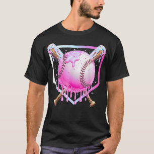 Roze honkbal-drip voor jonge meisjes ijs t-shirt