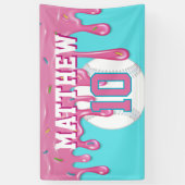 Roze honkbal druipende verjaardag spandoek (Verticaal)