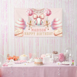Roze honkbal verjaardag spandoek