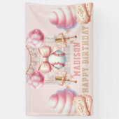 Roze honkbal verjaardag spandoek (Verticaal)