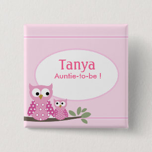Roze hoofdgebruiker is eigenaar van Baby shower Na Vierkante Button 5,1 Cm