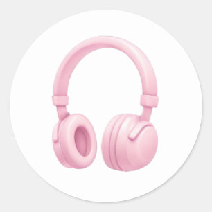 Roze Hoofdtelefoon Emoji – Schattigee Muziek Liefh Ronde Sticker