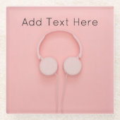 Roze hoofdtelefoon met draden glazen onderzetter (Voorkant)