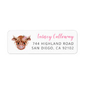 Roze hoog Koe Return Address Label (Voorkant)