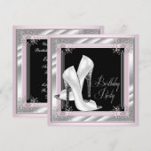 Roze hooggehakte verjaardagsfeestje kaart (Voorkant / Achterkant)