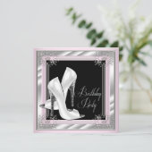 Roze hooggehakte verjaardagsfeestje kaart (Staand voorkant)