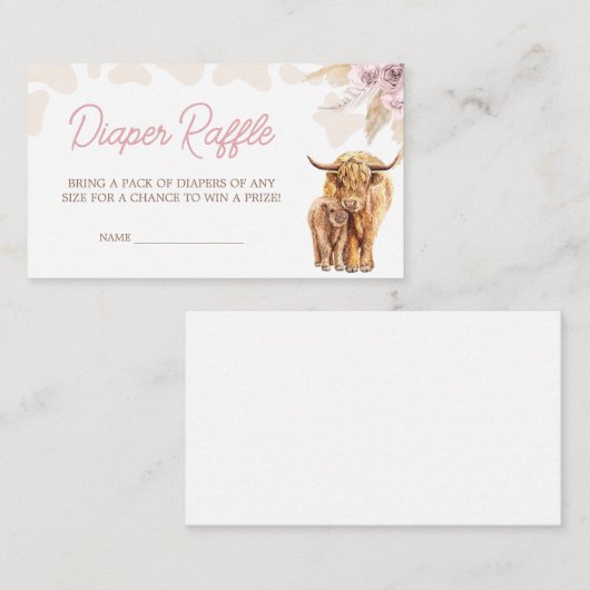 Roze Hoogland Koe Baby shower Luier Raffle Informatiekaartje (Voorkant / Achterkant)
