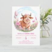 Roze Hoogland Koe Farmyard Magic Birthday Kaart (Staand voorkant)