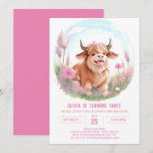 Roze Hoogland Koe Farmyard Magic Birthday Kaart (Voorkant / Achterkant)