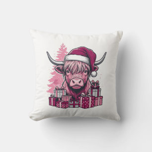 Roze Hoogland Koe Kerst Cadeaus Vintage Kunst_1 Kussen