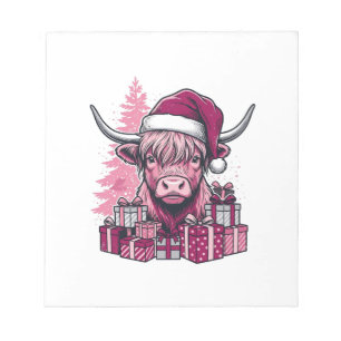 Roze Hoogland Koe Kerst Cadeaus Vintage Kunst_1 Notitieblok