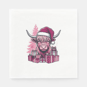 Roze Hoogland Koe Kerst Cadeaus Vintage Kunst_1 Servet