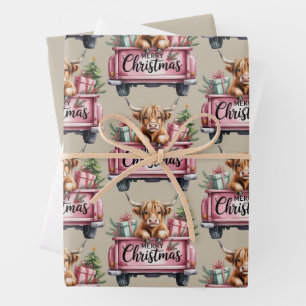 Roze Hoogland Koe Kerst Meisje Fluffy Koe In Vrach Inpakpapier Vel