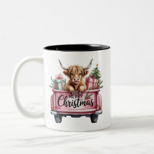 Roze Hoogland Koe Kerst Meisjesachtige Fluffy Koe Tweekleurige Koffiemok