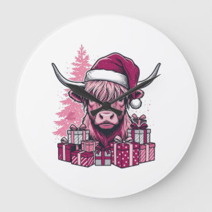 Roze Hoogland Koe Kerstcadeaus Vintage Kunst_1 Grote Klok