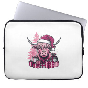 Roze Hoogland Koe Kerstcadeaus Vintage Kunst_1 Laptop Sleeve