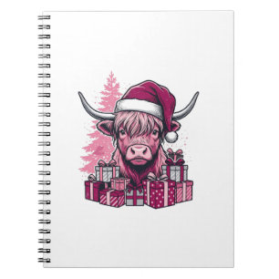 Roze Hoogland Koe Kerstcadeaus Vintage Kunst_1 Notitieboek