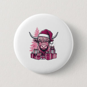 Roze Hoogland Koe Kerstcadeaus Vintage Kunst_1 Ronde Button 5,7 Cm