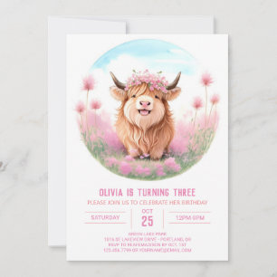 Roze Hoogland Koe Meadow Magic Birthday Kaart