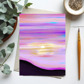 Roze horizons | Waterverf Sunset Painted Briefkaar Briefkaart