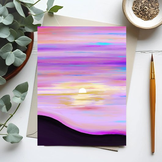 Roze horizons | Waterverf Sunset Painted Briefkaar Briefkaart