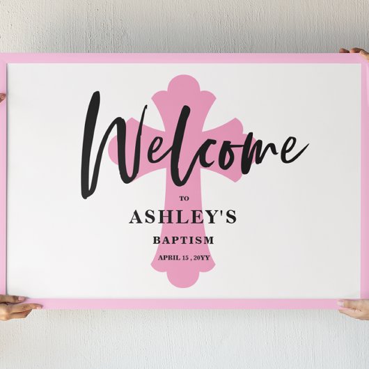 Roze horizontale baptisme welkomstteken poster