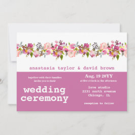 Roze horizontale QR Code Wedding Invitation Kaart