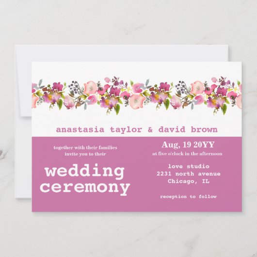 Roze horizontale QR Code Wedding Invitation Kaart (Voorkant)