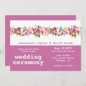 Roze horizontale QR Code Wedding Invitation Kaart (Voorkant / Achterkant)