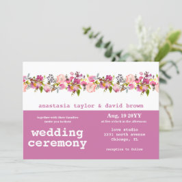 Roze horizontale QR Code Wedding Invitation Kaart