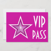 Roze horizontale Star 'VIP PASS'-uitnodiging roze Kaart (Voorkant)
