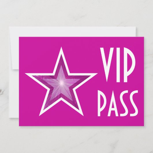 Roze horizontale Star 'VIP PASS'-uitnodiging roze Kaart (Voorkant)