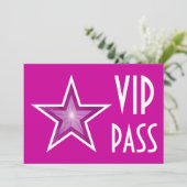 Roze horizontale Star 'VIP PASS'-uitnodiging roze Kaart (Staand voorkant)