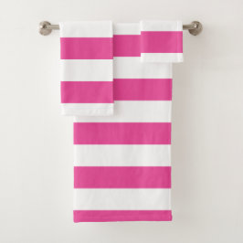 Roze horizontale strepen bad handdoek