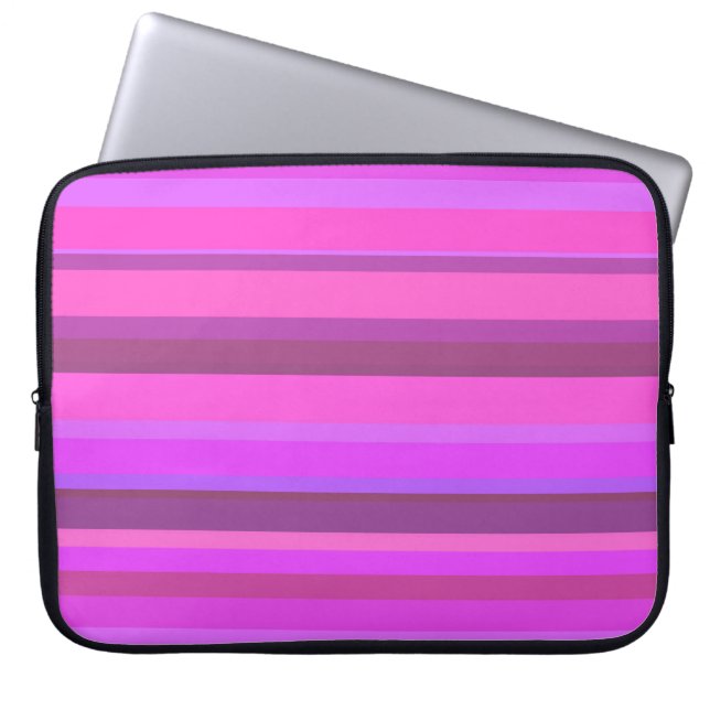 Roze horizontale strepen laptop sleeve (Voorkant)