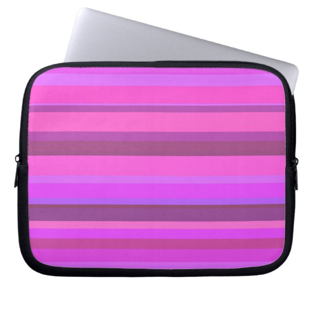 Roze horizontale strepen laptop sleeve (Voorkant)
